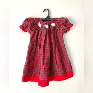 Southern Sunshine Red Plaid Smocked Holiday Dress Size 24 Months EUC Santa